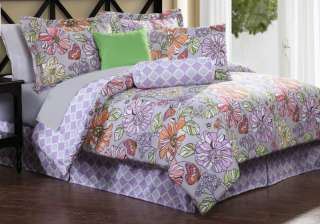 ELIZA Queen 7pc Comforter Set Purple retro flower lilac  