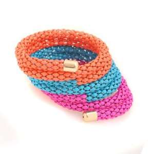  Neon Turquoise, Coral and Pink Color Roll On Bracelet 