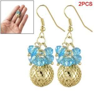   Blue Beads Detailing Gold Tone Ball Drop Fish Hook Earrings Jewelry