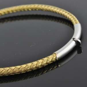   Two Tone 18K Gold Woven Basketweave Italian Bangle Bracelet 7  