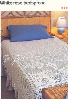 White Rose Bedspread, floral filet crochet pattern  