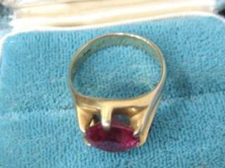 vtg 14k Gold Round Imitation Ruby July Birth Stone Ring  