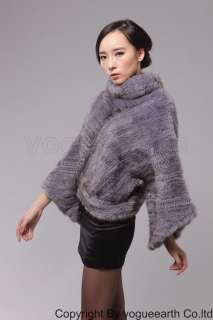 9141 new real knitted mink fur brown/gray blue cape/stole/shawl/jacket 