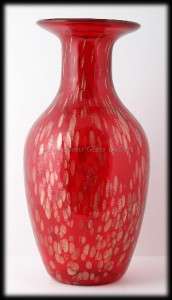   Red Gold Aventurine Art Glass Floor Vase Perfect Christmas Decoration