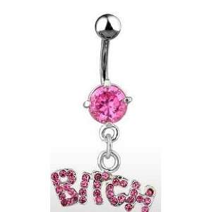 Body Accentz™ Belly Button Ring Navel Solitaire B*tch Body Jewelry 