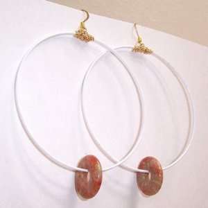 Jasper Earrings 18 Hoop Autumn Red Donut White Metal Crystal Healing 3 