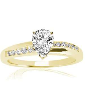 85 Ct Pear Shaped Diamond Engagement Ring Pave 14K YELLOW GOLD VVS1 
