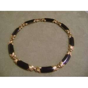  Vintage   MONET   Black Enameled Goldtone Choker Necklace 