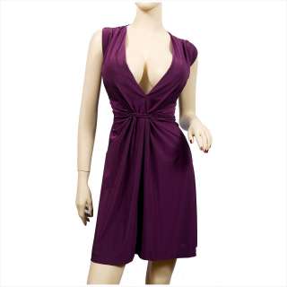 Sexy Purple Low Cut V Neck Plus Size Mini Dress  