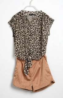 Fashion Womens Chiffon Tops Leopard Print Shirt Jumpsuit Romper Pants 