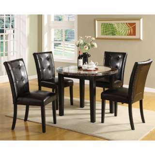 Solid Wood Black Finish 5 Piece Faux Marble Top Dining Table  