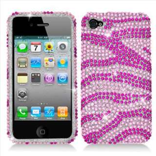 Apple iPhone 4S Sprint Verizon AT&T Pink Zebra Bling Hard Case Cover 