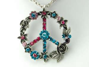   Crystal Rhinestone 70s Inspired retro Style Flower Peace Necklace