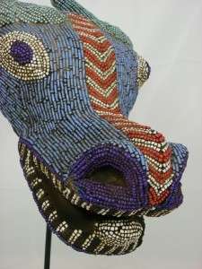 Stunning African Mask Bamileke Buffalo Beaded Mask Collectible African 