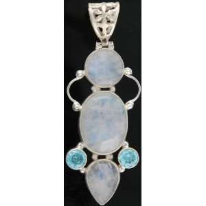  Rainbow Moonstone Pendant with Blue Topaz   Sterling 