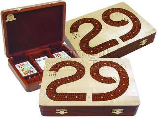 29 Cribbage Board Box Continuous 4 Track in Maple / Bloodwood with 12 
