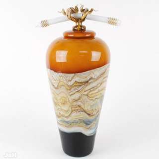 Strata Covered Jar HAND BLOWN vase Gartner Blade Glass  