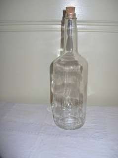 Old Clear Glass Long Neck Cork Top Liquor Bottle  