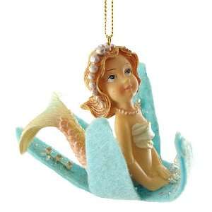    Posing Mermaid On Blue Starfish Christmas Ornament
