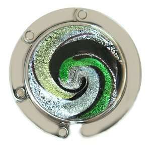 Green/Black Swirl Murano Glass Folding Purse Hanger Handbag Hook with 