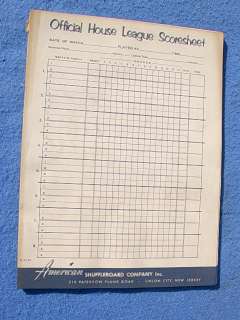 American SHUFFLEBOARD Official House League Scoresheet   11 original 