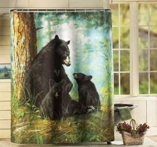   Black Bear Family Rustic Lodge Cabin Fabric Shower Curtain NEW  