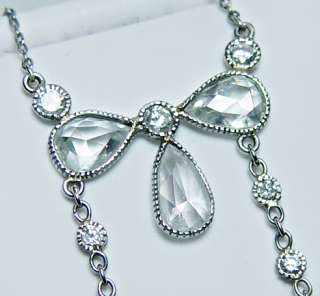 Antique Platinum Pear Diamond Emerald Dangle Necklace  