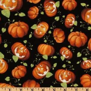  44 Wide Happy Haunting Tossed Pumpkins Black Fabric By 