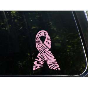 Breast cancer awareness ribbon   Cure, faith, courage, strength, hope 