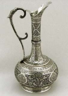 Chinese Persian Coin Silver Dragon Handle Ewer Medallion Spout Signed 