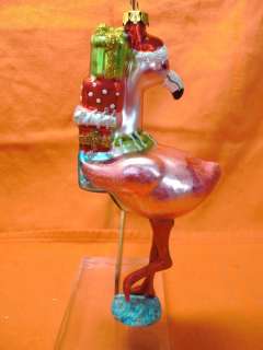 New  PINK FLAMINGO Blown Glass Christmas Ornament 6 Tall L@@K 