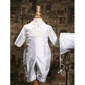 boys silk christening coverall with smocking 