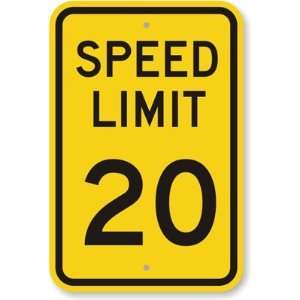  Speed Limit 20 Fluorescent Yellow Sign, 18 x 12 Office 