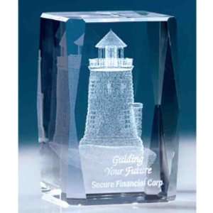    Custom optical crystal bevel cut block award.