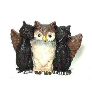  Halloween Brown Owl with Black Cats Figure