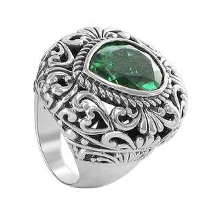 Gem Avenue 14 x 18mm Pear Cut Simulated Emerald Ring .925 Sterling 