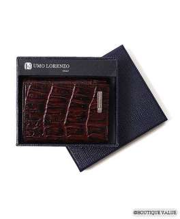 UMO LORENZO ITALY Brown Moc Croc Leather Trifold Wallet  