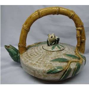 Asian panda and bamboo design ceramic teapot   hand glazed ceramic 