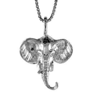    Sterling Silver 3/4 in. (19mm) Elephant Head Pendant Jewelry