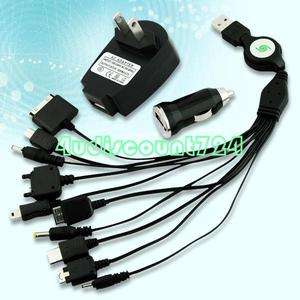 10IN1 WALL CAR USB ADAPTER CHARGER FOR IPOD PSP NOKIA MOTOROLA SAMSUNG 