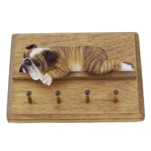   BullDog Dog Brindle/White Leash Holder Wood Plaque