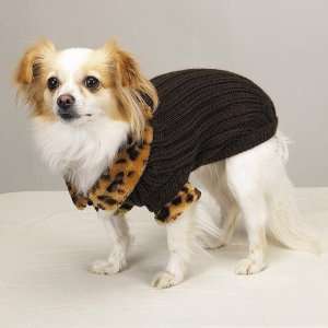 EAST SIDE COLLECTION   RIBBED DOG SWEATER W / LEOPARD TRIM COLLAR 