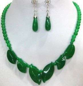 Jewelry green jade necklace earrings sets + Gift  