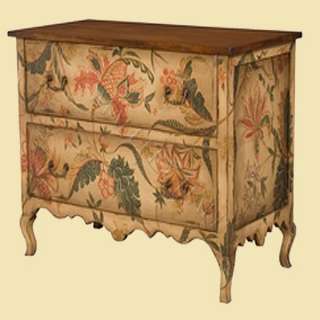 furniture hand painted botanical motif chest stained top 2 drawer