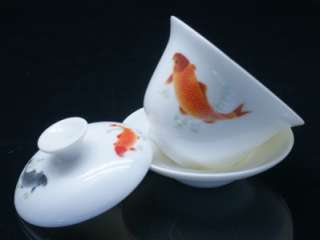 Fine White Porcelain Gai Wan Fancy Carp 150ml  