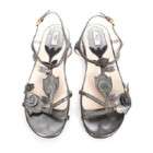 PRADA Silver Snakeskin Slingback Sandals Size 37 5  