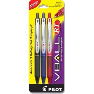  Pilot VBall RT Retractable Rolling Ball Pen, Fine Point, 3 