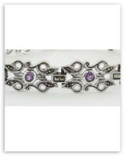   Amethyst and Marcasite Bracelet 7 1/4 inches Sterling Silver  