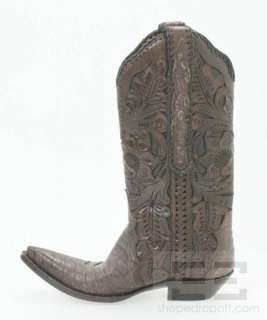 Old Gringo Brown Crocodile Floral Design Whipstitched Cowboy Boots 