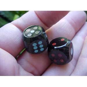  A1219 Gemqz Black Mahogany Stone Dice Six Dots Pair Cute 